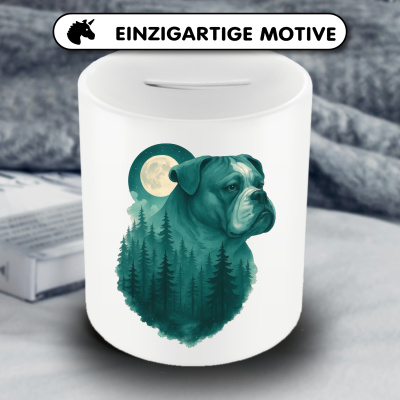 Spardose mit dem Motiv American Bulldog im Mondwald - Ansicht 3