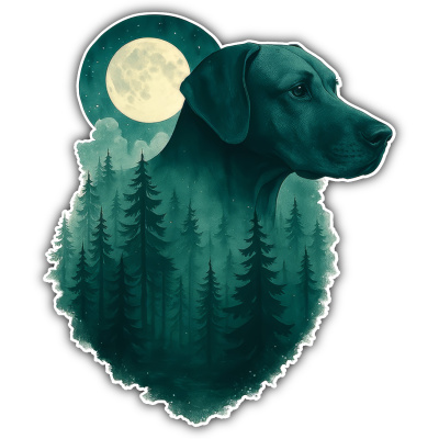 Rhodesian Ridgeback im Mondwald Aufkleber Bunt