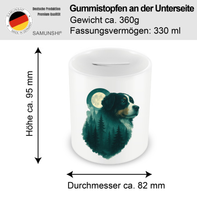 Spardose mit dem Motiv Berner Sennenhund im Mondwald - Ansicht 2