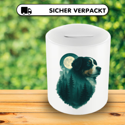 Spardose mit dem Motiv Berner Sennenhund im Mondwald - Ansicht 4