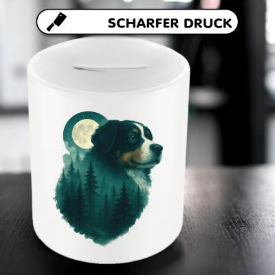 Spardose mit dem Motiv Berner Sennenhund im Mondwald - Ansicht 5