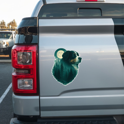 Berner Sennenhund im Mondwald Aufkleber Bunt - Ansicht 2