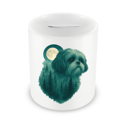 Spardose mit dem Motiv Shih-Tzu im Mondwald