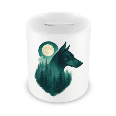 Spardose mit dem Motiv Dobermann im Mondwald