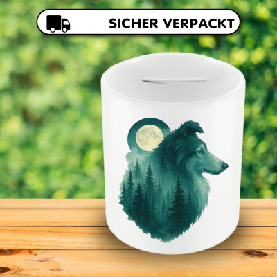 Spardose mit dem Motiv Collie im Mondwald - Ansicht 4