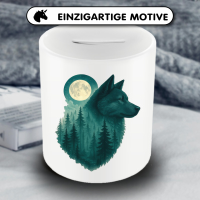 Spardose mit dem Motiv Akita im Mondwald - Ansicht 3