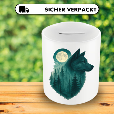 Spardose mit dem Motiv Akita im Mondwald - Ansicht 4