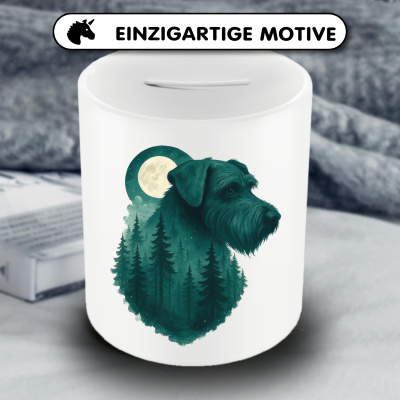 Spardose mit dem Motiv Riesenschnauzer im Mondwald - Ansicht 3