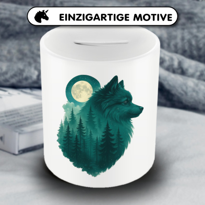 Spardose mit dem Motiv Deutscher Spitz im Mondwald - Ansicht 3