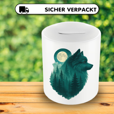 Spardose mit dem Motiv Deutscher Spitz im Mondwald - Ansicht 4