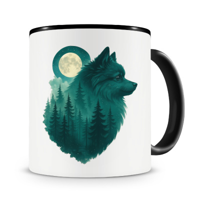 Tasse mit dem Motiv Deutscher Spitz im Mondwald