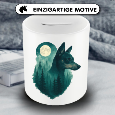 Spardose mit dem Motiv Zwergpinscher im Mondwald - Ansicht 3