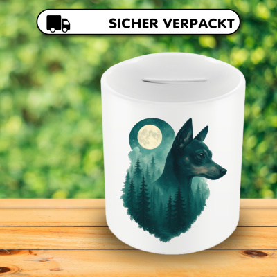 Spardose mit dem Motiv Zwergpinscher im Mondwald - Ansicht 4