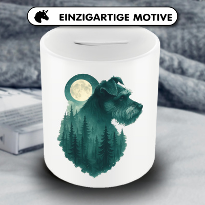 Spardose mit dem Motiv Zwergschnauzer im Mondwald - Ansicht 3