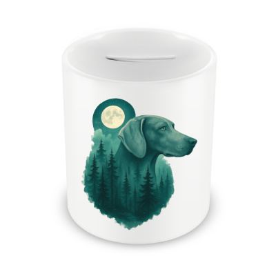 Spardose mit dem Motiv Weimaraner im Mondwald