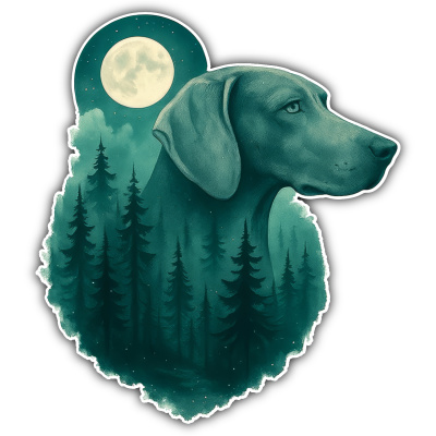 Weimaraner im Mondwald Aufkleber Bunt