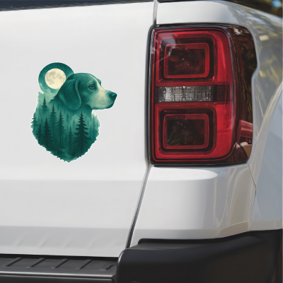 Beagle im Mondwald Aufkleber Bunt - Ansicht 2