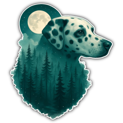 Dalmatiner im Mondwald Aufkleber Bunt