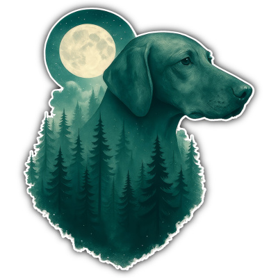 Magyar Vizsla im Mondwald Aufkleber Bunt