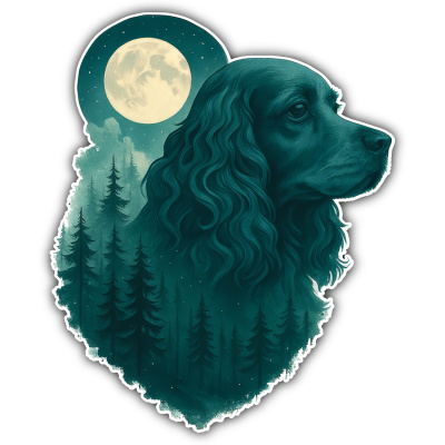 Cocker Spaniel im Mondwald Aufkleber Bunt