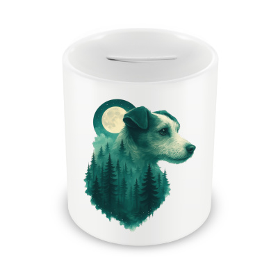 Spardose mit dem Motiv Parson Russell Terrier im Mondwald