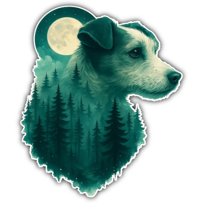 Parson Russell Terrier im Mondwald Aufkleber Bunt
