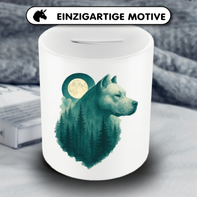 Spardose mit dem Motiv Dogo Argentino im Mondwald - Ansicht 3