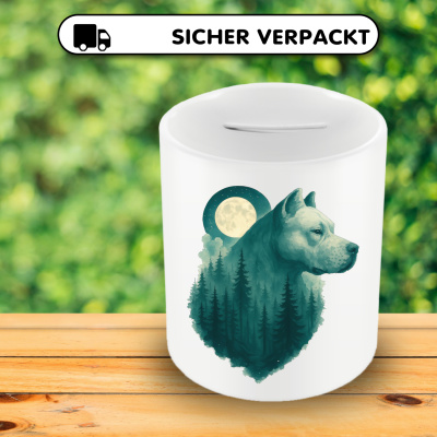 Spardose mit dem Motiv Dogo Argentino im Mondwald - Ansicht 4