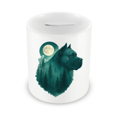 Spardose mit dem Motiv Dogo Canario im Mondwald