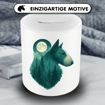 Spardose mit dem Motiv Bullterrier im Mondwald - Ansicht 3
