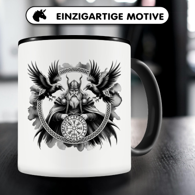 Tasse mit dem Motiv Odin mit Huginn und Muninn - Ansicht 3