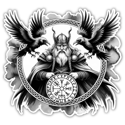 Buntes Wandtattoo  Wandriss mit Odin mit Sleipnir 