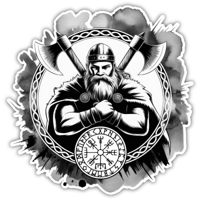 Buntes Wandtattoo  Wikinger mit xten 