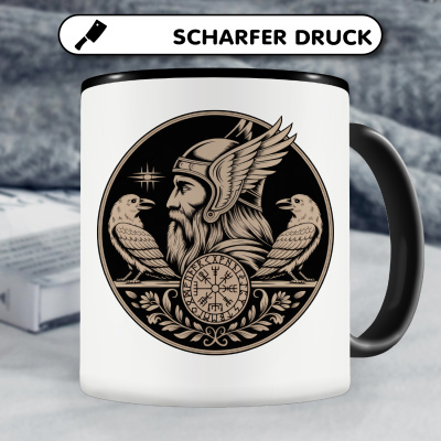 Tasse mit dem Motiv Odin mit Huginn und Muninn Sepia - Ansicht 5