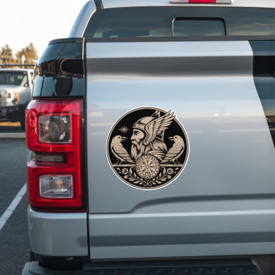 Odin mit Huginn und Muninn Sepia Aufkleber - Ansicht 2