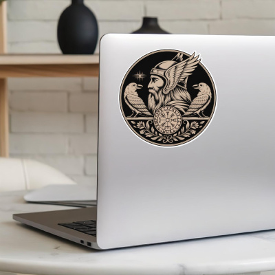 Odin mit Huginn und Muninn Sepia Aufkleber - Ansicht 5