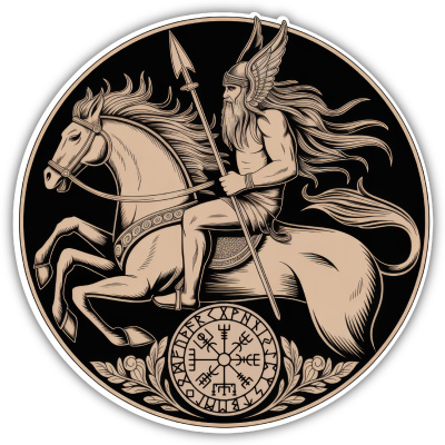 Buntes Wandtattoo  Odin mit Sleipnir Sepia 