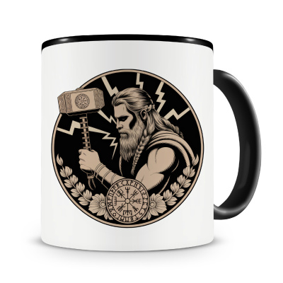 Tasse mit dem Motiv Thor mit Hammer Mjlnir Sepia