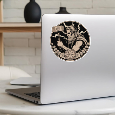 Thor mit  Hammer Mjlnir Sepia Aufkleber - Ansicht 5