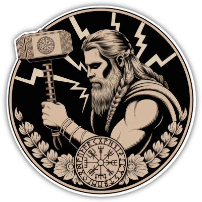 Thor mit  Hammer Mjlnir Sepia Aufkleber