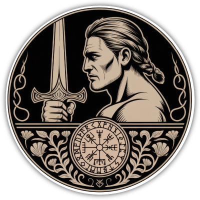 Buntes Wandtattoo  Tyr Gott des Krieges Sepia 