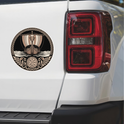 Wikinger Langschiff Sepia Aufkleber - Ansicht 2