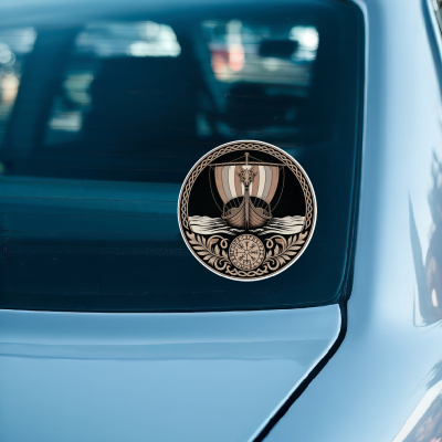 Wikinger Langschiff Sepia Aufkleber - Ansicht 3