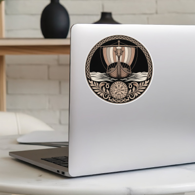 Wikinger Langschiff Sepia Aufkleber - Ansicht 5