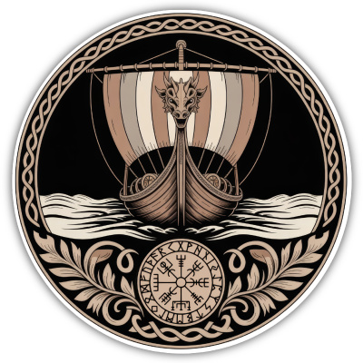 Buntes Wandtattoo  Wikinger Langschiff Sepia 