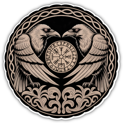 Huginn und Muninn Sepia Aufkleber