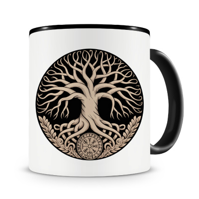 Tasse mit dem Motiv Yggdrasil Baum des Lebens Sepia
