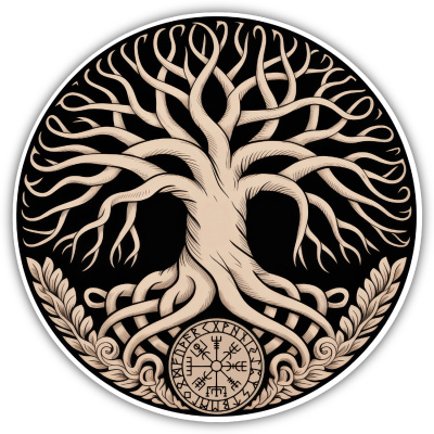 Yggdrasil Baum des Lebens Sepia Aufkleber
