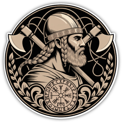 Buntes Wandtattoo  Wikinger mit xten Sepia 