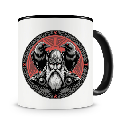Tasse mit dem Motiv Odin mit Huginn und Muninn Rot